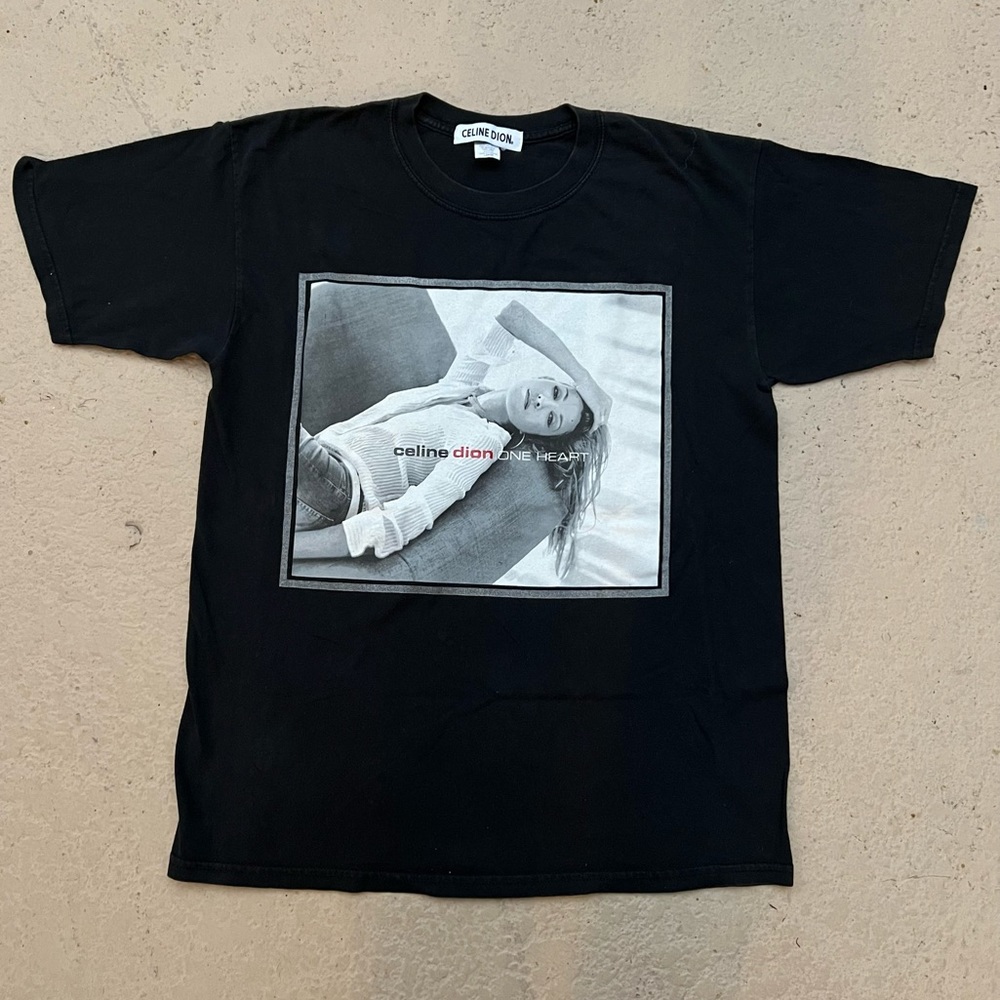 Celine Dion One Heart Graphic Tee Y2K Pop Icon Black T Shirt